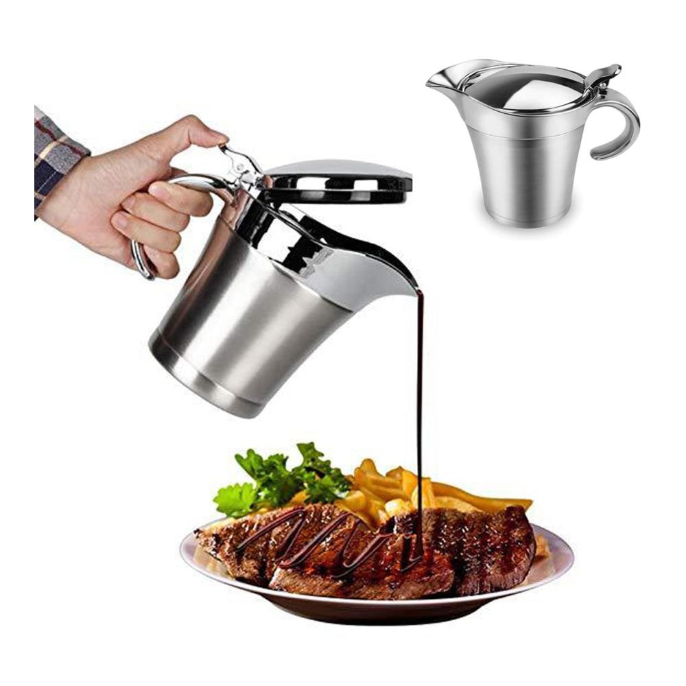 Eleganter Edelstahl Thermo Saucier Doppelte Isolierung Klappdeckel 450ml - Perfekt zum Servieren von Soßen bei jeder Gelegenheit! Ideal für Zuhause und Dinnerpartys