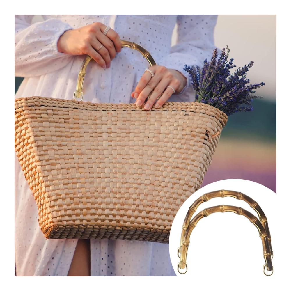 Exquisite Handtaschengriffe aus Bambus - 2er Set für DIY-Projekte | Robuste U-Form mit goldenen Schnallen | Ideale Ersatzgriffe für die Taschenherstellung und kreatives Basteln | Goldgelb Groß