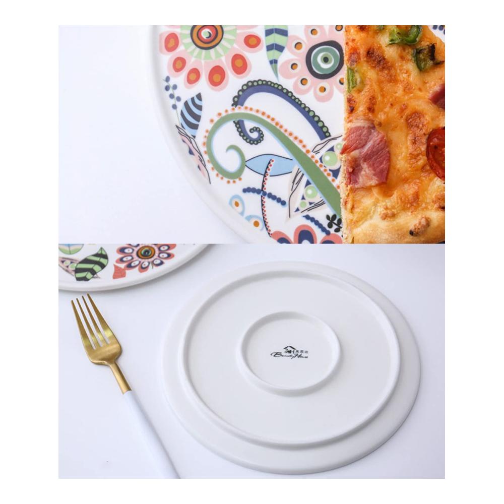 Bunte Salatteller aus Porzellan – Spülmaschinengeeignete Speise-Teller Set mit Flache Kuchenteller Dessertteller & Frühstücksteller 30 cm - Geschirr für Matt Teller Keram