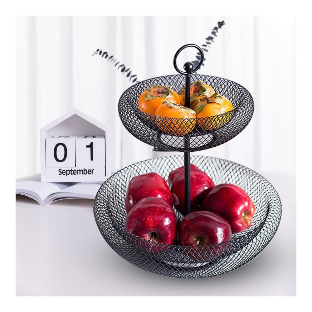 Froulaland Premium Obstkorb 2 Etagen – Stilvolle Obstschale mit Metallgestell – Küchen Dekor in Schwarz/Gold – Praktische Aufbewahrung für Früchte – Modernes Design für Ihre Küche