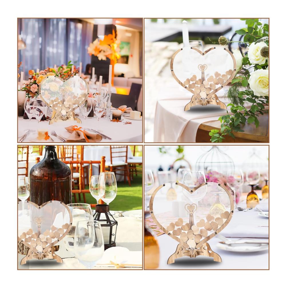 Personalisiertes Hochzeits Gästebuch aus Holz mit Herzrahmen & Zubehör - Gästebuch Hochzeit mit 25 Herzballons 2x Kugelschreiber & Aufbewahrungsbox - Holzherzen für individuelle Gestaltung