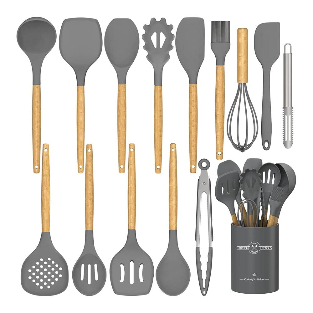 Premium Pfannenwender Set aus hitzebeständigem Silikon - 5-teiliges Küchenutensilien-Set für müheloses Kochen & Backen - Antihaft-Spachteln