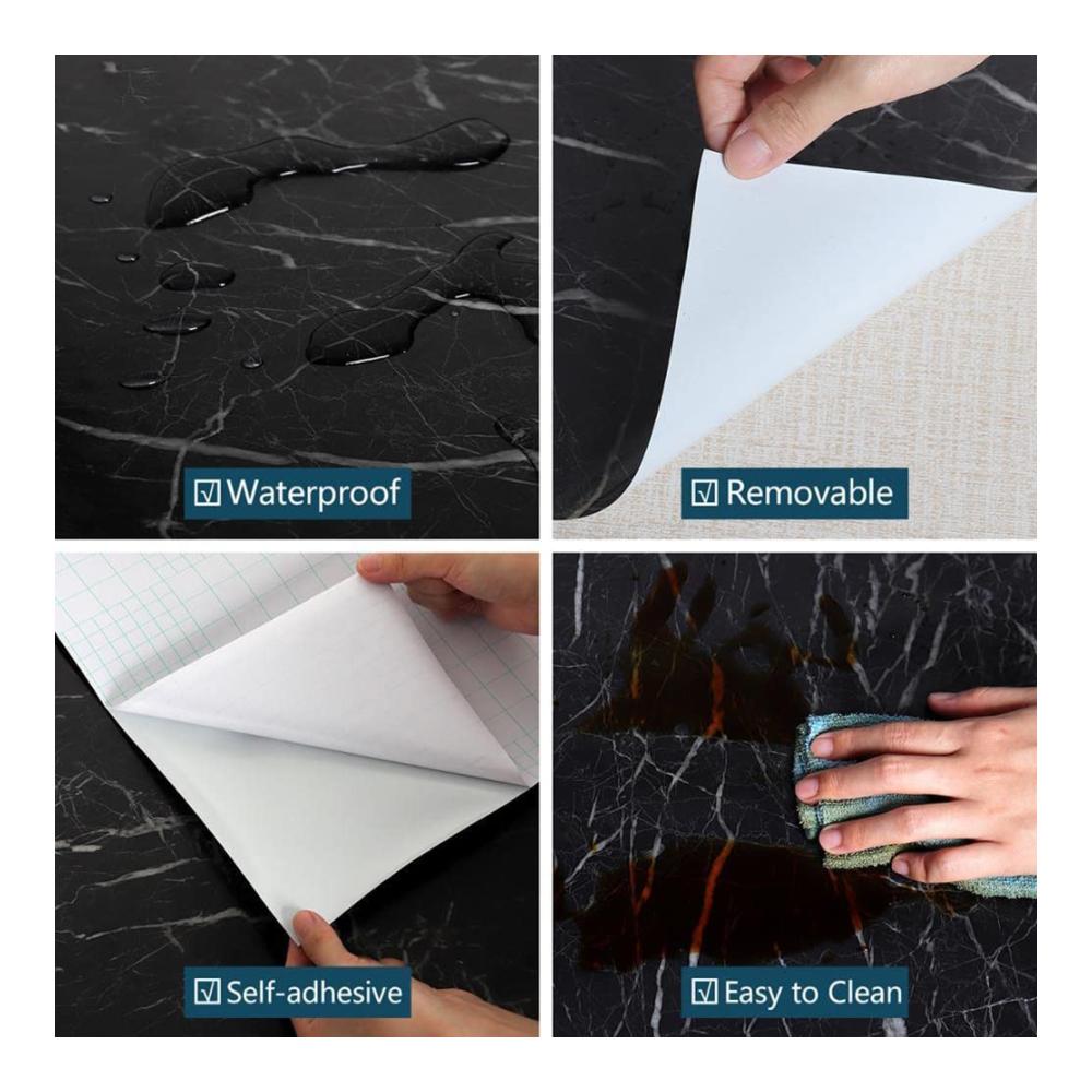 Marmor Klebefolie 60x500cm | Selbstklebend & Wasserdicht | PVC Möbelfolie in Schwarz | Dekofolie für Möbel Küche & Wand | Haftfolie für Möbelaufwertung