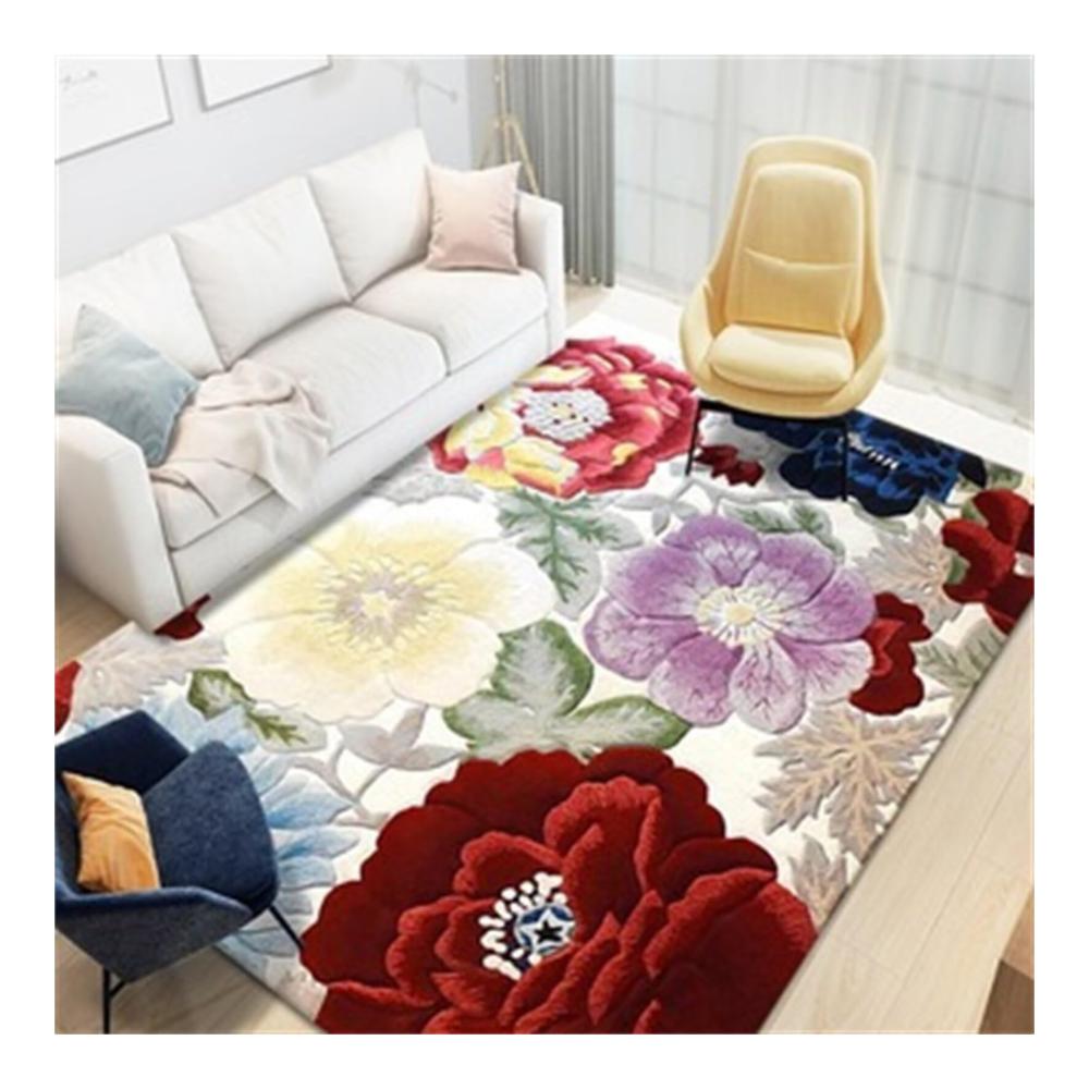 Dekorativer Moderner Lila Teppich | Yogamatte mit Blumenmuster | Bequemer & Pflegeleichter Teppich für Wohnzimmer | 180x240cm | Stilvoller Teppich für moderne Gegend