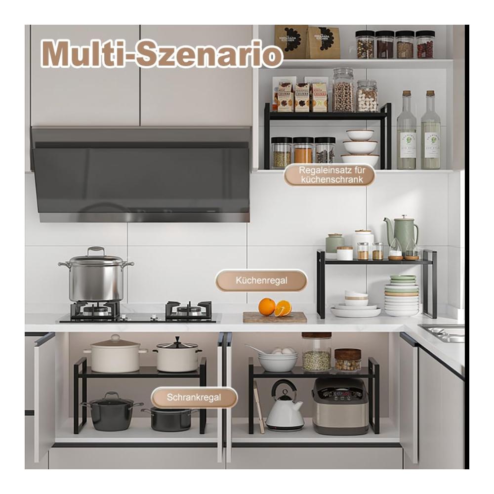 Praktisches Gewürzregal Erweiterbares Schrankregal für Küchenorganisation | Platzsparender Halter für Gewürze & Utensilien | Beige Kücheneinsatz (30-55 * 21 * 25cm