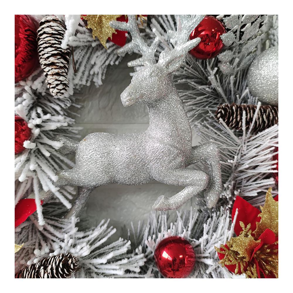 Exklusiver 45cm Weihnachtskranz - Schnee Beflockt Tannenzapfen Beeren Kugeln & Sterne - Weiß Gefrostet - Festlicher Türschmuck für Weihnachten - Großer Künstlicher Kranz & Girlanden Deko