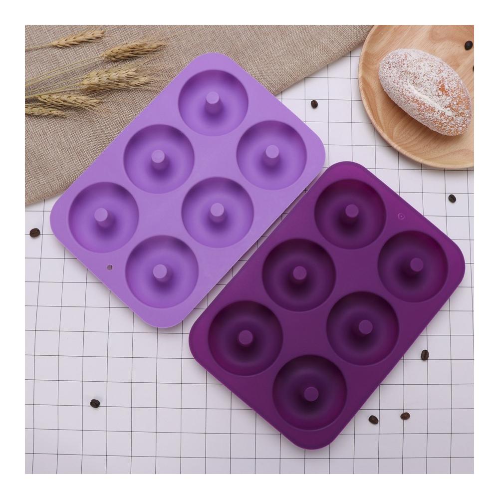 Backformen für Muffins & mehr - MEISO 6-Slot Silikon Antihaft Donut Formen 2er Set für Kuchen Kekse Bagels Muffins in Lila. Backspaß garantiert