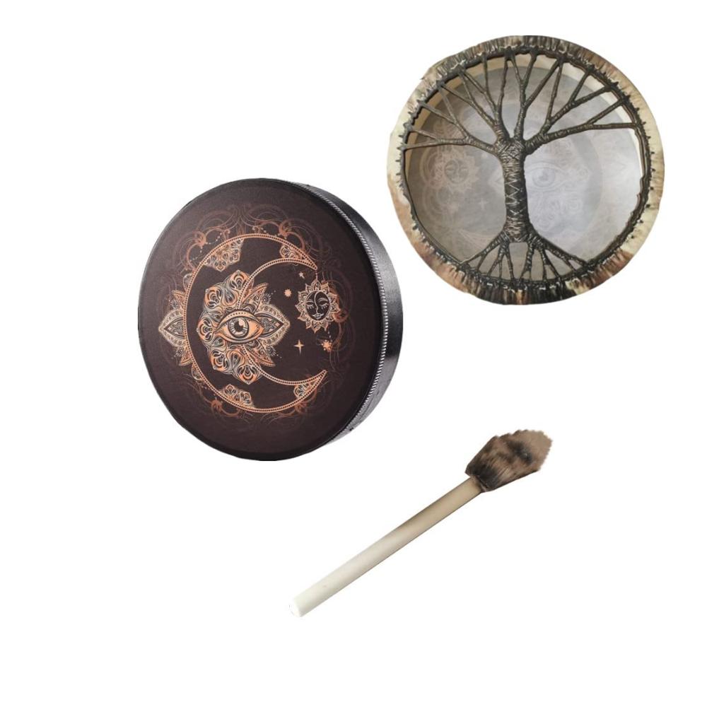 Exquisite Tischdekoration Handtrommel mit Schlägel | Mandala-Design | Türkisches Auge & Baum des Lebens | Indisch-Türkischer Stil | Ideales Geschenk für Home & Garten | Ø 25cm | Schwarz