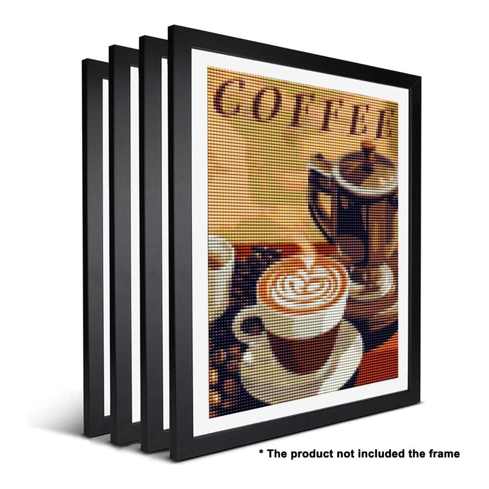 Diamond Painting Sets Kaffeetasse & Untertasse Briefe Nach Anzahl Kits - 5D Diamant Malerei mit Vollbohrer-Diamanten für Wanddekoration - 30x40 cm - 4er-Pack