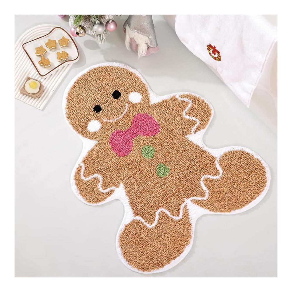 Fröhliche Weihnachts-Fußmatte Lebkuchenmann-Design für Küche Wohnzimmer & Kinderzimmer | Dekorative rutschfeste Bodenmatte für die Festtage