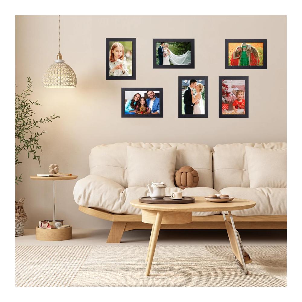 Hochwertiges 4er Set Bilderrahmen 10x15 cm - Schwarz Holzbilderrahmen für Wand & Tischdekoration - Ideales Geschenk für Fotoerinnerungen