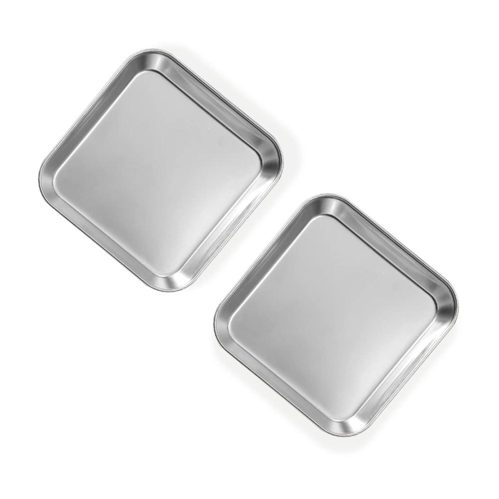 Yitexin 2er-Set Edelstahl-Speiseteller | Verdickter Metall-Geschirrteller für Lebensmittel | Quadratisches Serviertablett für Vorspeisen Steak Dessert & Salat | Robust & stilvoll