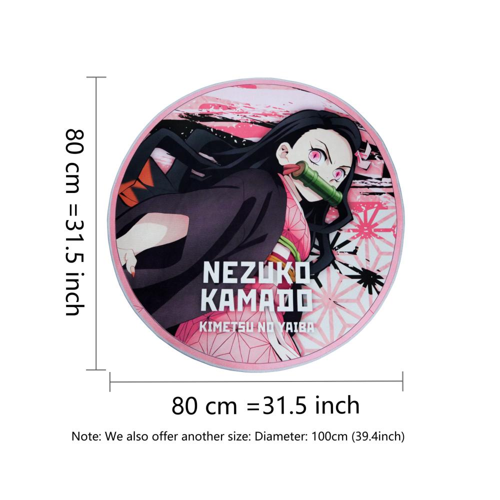 Anime Demon Slayer Teppich - Stilvoller Runder Teppich für Mädchen mit Rosa Akzenten - Weiche Fußmatte für Zuhause - Kamado Nezuko Design - 80x80 cm - Perfekte Ergänzung für jede Te
