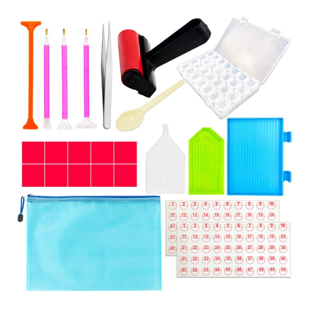 Professionelles 24-teiliges Werkzeugset für 5D Diamantmalerei | Inklusive Malwalze Sortierbox Pinzette & Stichstift | Ideales Zubehör für Kunsthandwerk & DIY-Pro