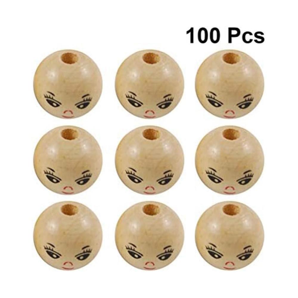 100 Stück Bemalte Holzperlen Set - Handgemachte Gesichts-Abstandsperlen für Armbänder und Halsketten - Schmuckperlen & Zubehör - 22mm