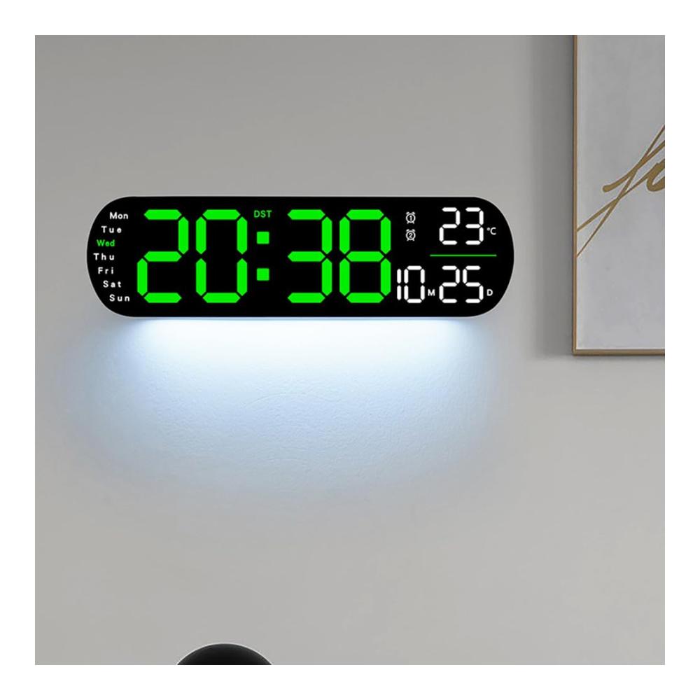Digitale Wanduhr 35cm LED Großdisplay | 9 Helligkeitsstufen | Woche & Temperatur | Speicherfunktion | Rosa | Ideal für Küche Wohnzimmer Schlafzimmer & Büro | Moderne Wanduhren