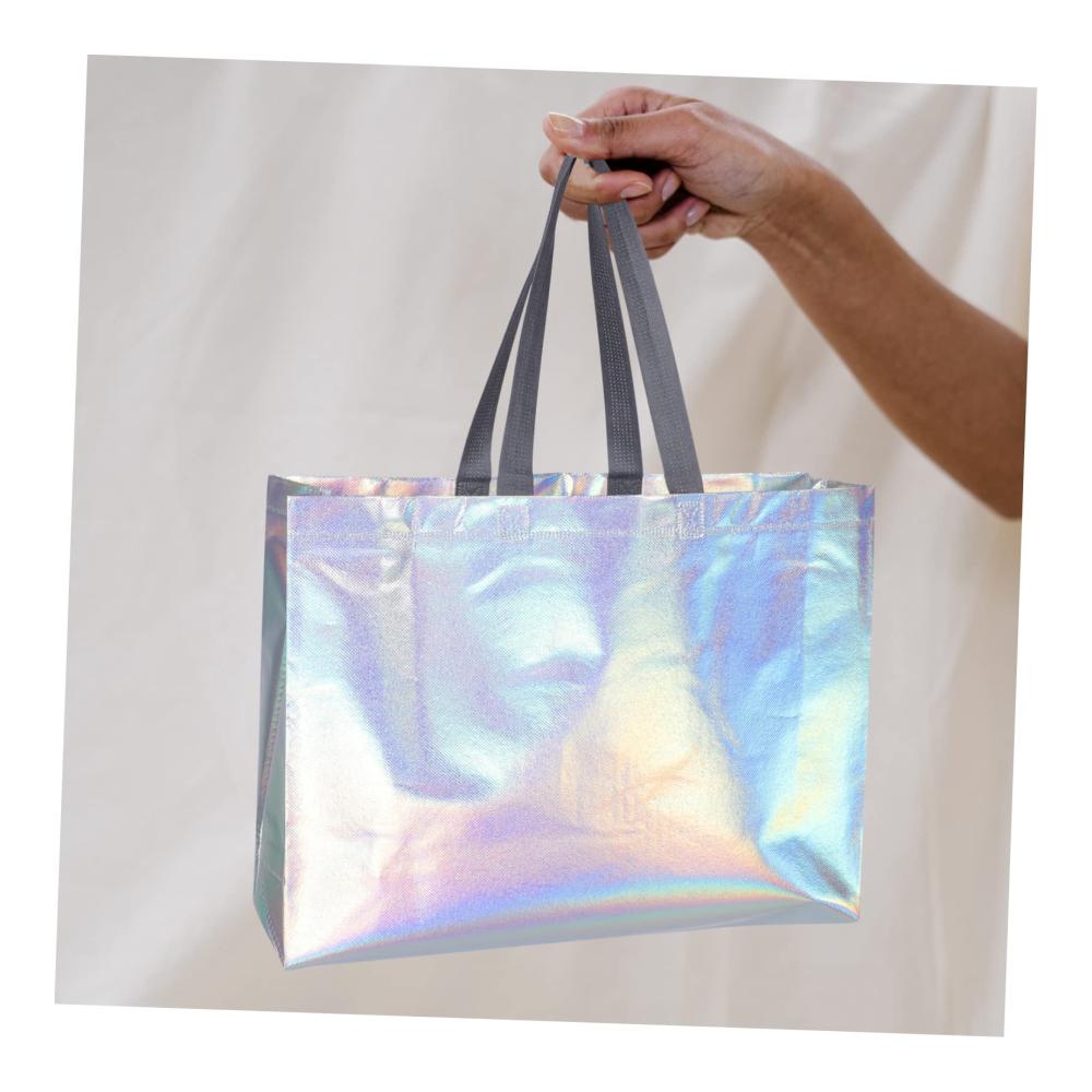 30 Stk Holografische Einkaufstaschen für Lebensmittel und Leckereien - Silberfolie Geschenktüten - Party-Geschenk-Taschen für Geburtstage - Tragbar und vielseitig verwendbar - Vlies