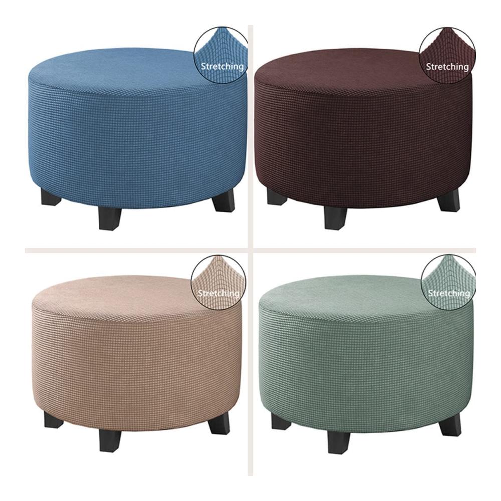 Premium Sitzauflagen Set 2er Pack weich & elastisch | Rutschfeste Ottomanenbezüge waschbar | Schützen Sie Ihren Fußhocker stilvoll im Wohnzimmer | Grau 75–82 cm