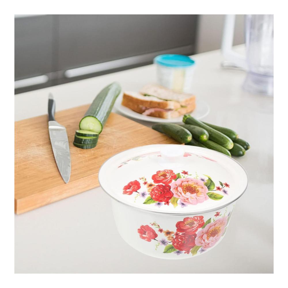 Entzückende Retro-Emaille Rührschüsseln - 2er Set | Große Suppenschüsseln mit Blumenmuster | Perfekt für Teig & Nudelsalat | Vintage Küchenaccessoire