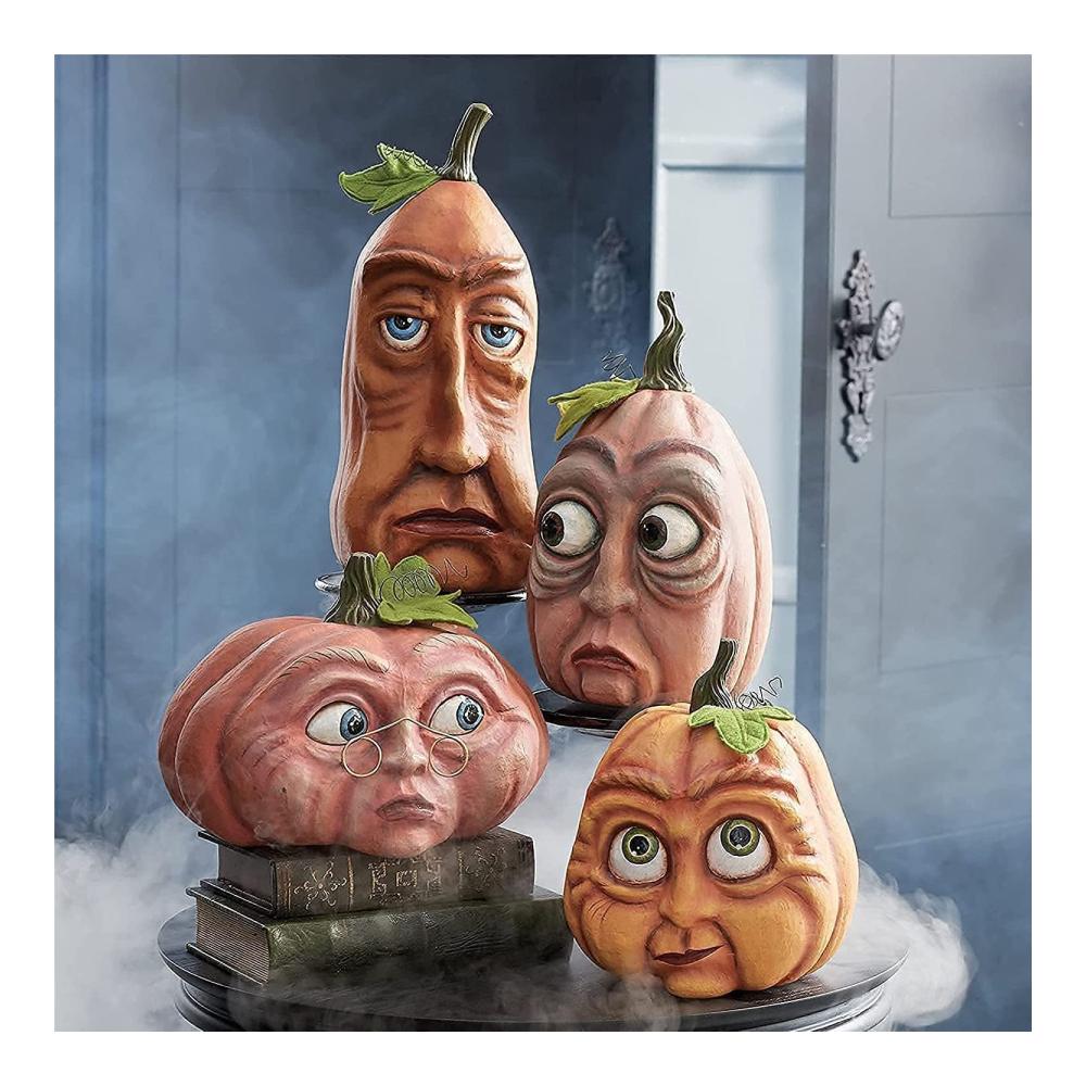 3D Halloween Kürbis Dekorationen - Lebendige Kürbisse mit Gesichtern für Ihr Spukhaus - Dekorative Kürbisfamilie für gruselige Halloween-Dekorationen - Zierschmuck inklusive