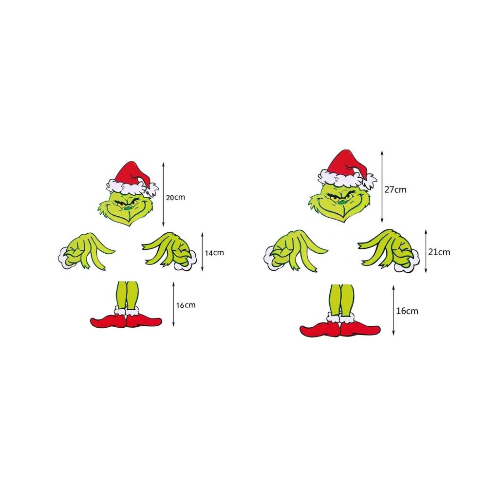 Verbesserte Grinch - Weihnachtsbaumspitze Große Grinch-Weihnachtsbaum Elf Weihnachtsdekorationen Grinch-Weihnachtsbaumspitze Kopf Arm und Beine für Baum Weihnachtsfeierbedarf B (L