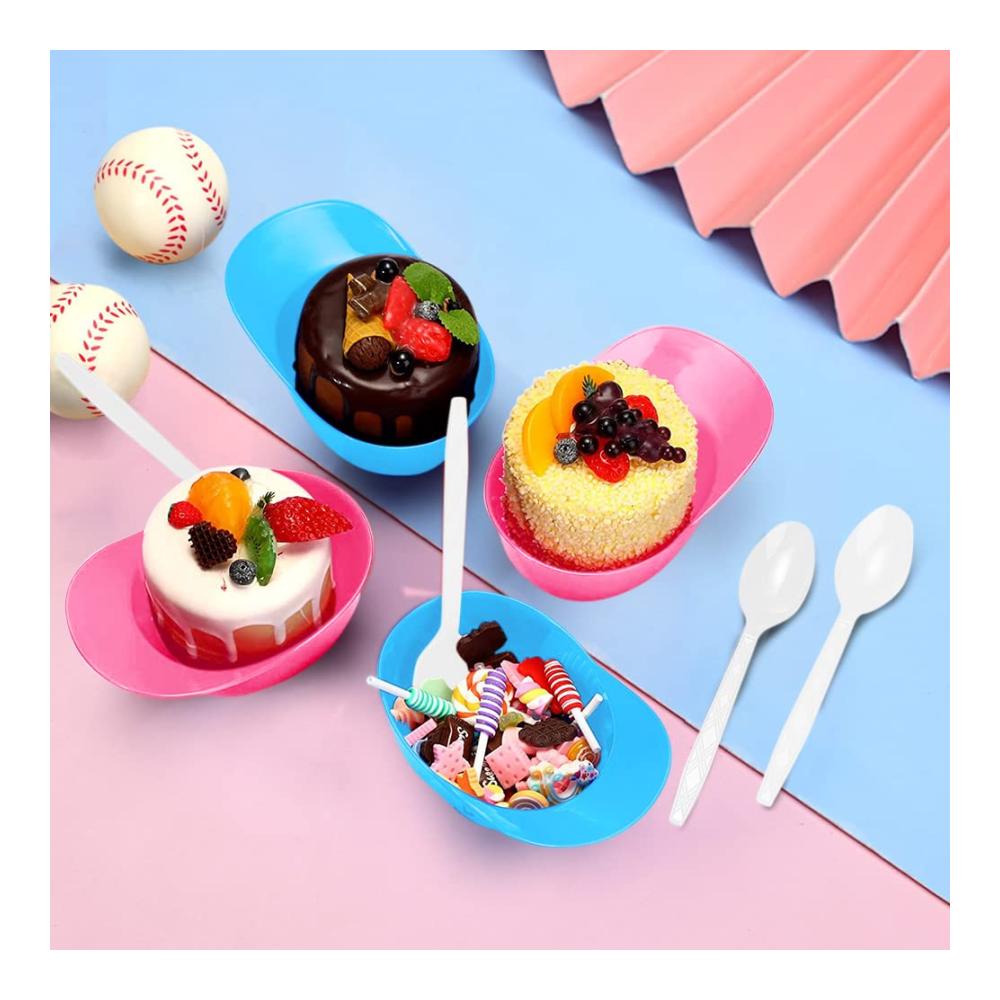 Premium Eisschalen Set - 30 Stück inklusive 40 Löffeln | Ideal für Baseball-Mottopartys | Wiederverwendbare Kunststoff-Dessertschalen für Eis Kuchen Pommes und mehr