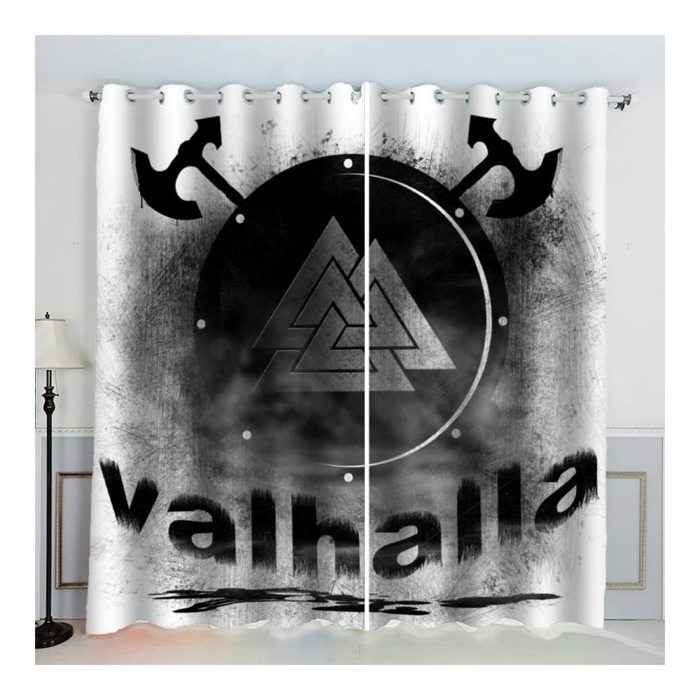 Premium Blickdichte Gardinenschals - 2er Set Wikinger Vorhang Verdunkelung für stilvolle Wohnräume - Modernes Design für Schlaf- und Kinderzimmer - 200x160cm Ösenschal