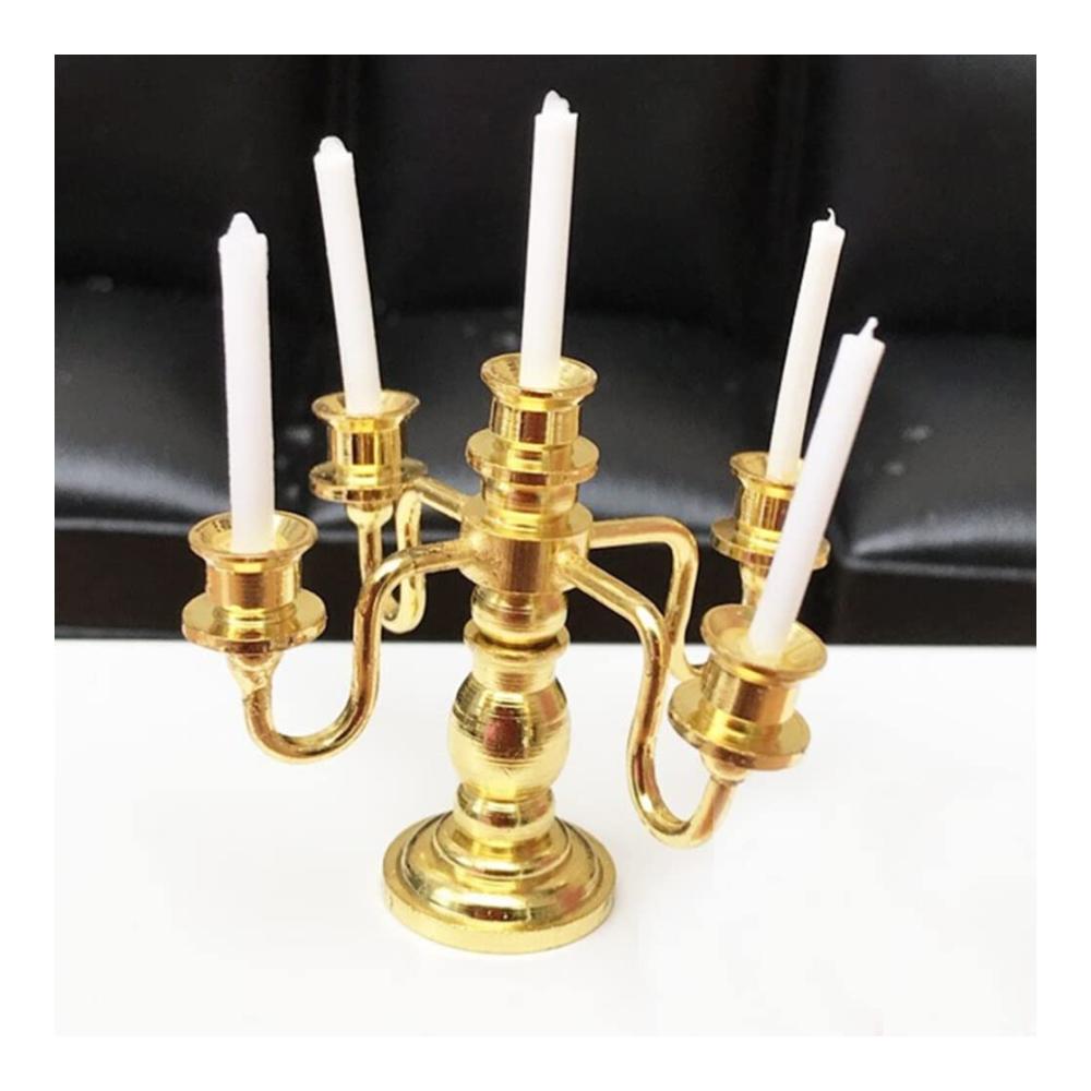 Entzückender Teelichthalter für Puppenhäuser im Maßstab 112 | Vintage-Design mit 5 winzigen Kerzenköpfen für eine charmante Atmosphäre | Perfekte Ergänzung für Puppenhaus-Dekorationen | Goldenes Retro-Modell
