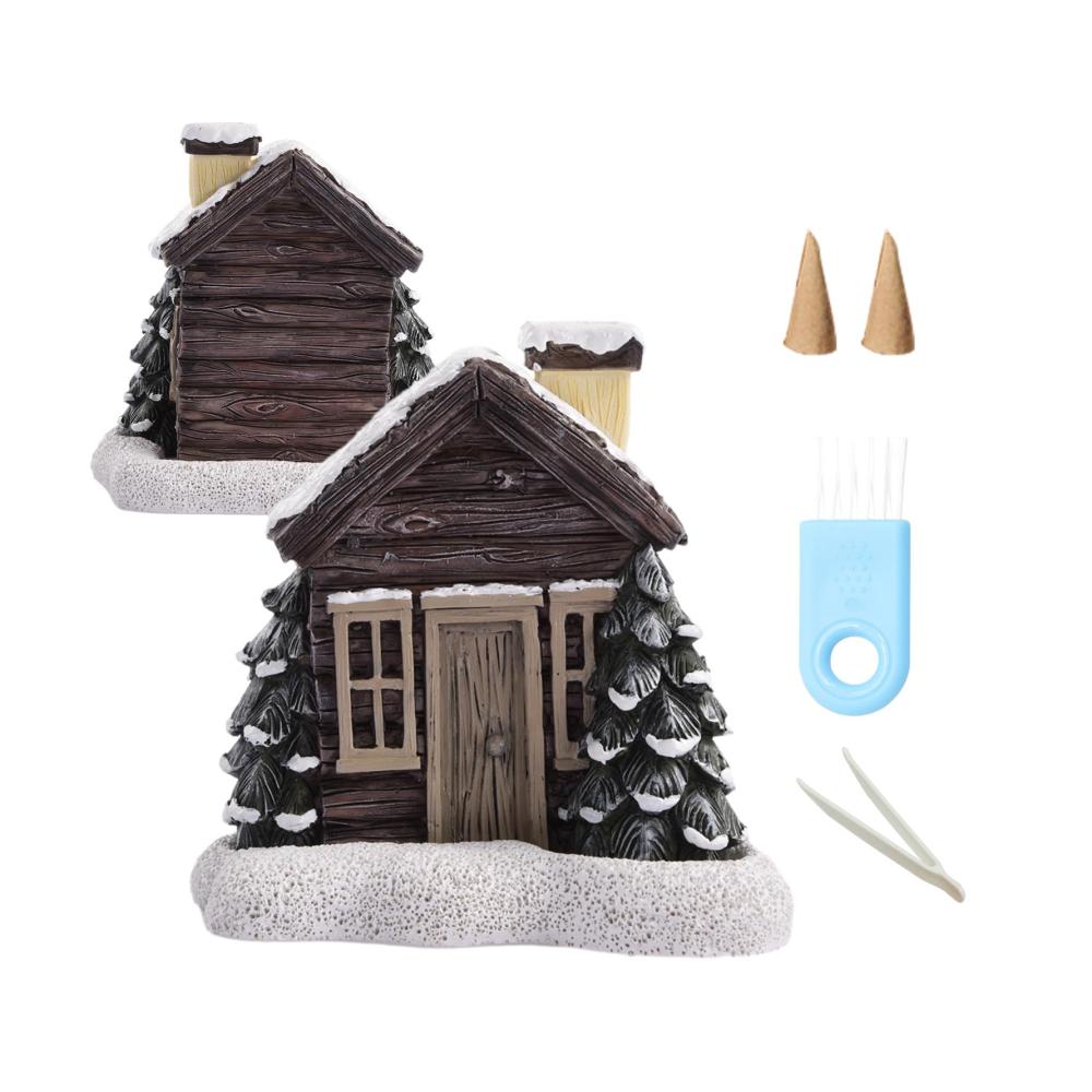 Entdecken Sie die Magie des Winterzaubers mit unserem Log Cabin Incense Burner | Authentischer Räucherstäbchenhalter für Blockhütten | Romantischer Räucherkegelbrenner mit Schornsteinornament | Inklusive 2 verschneiten Winterkegeln | Stimmungsvolle Raumdekoration