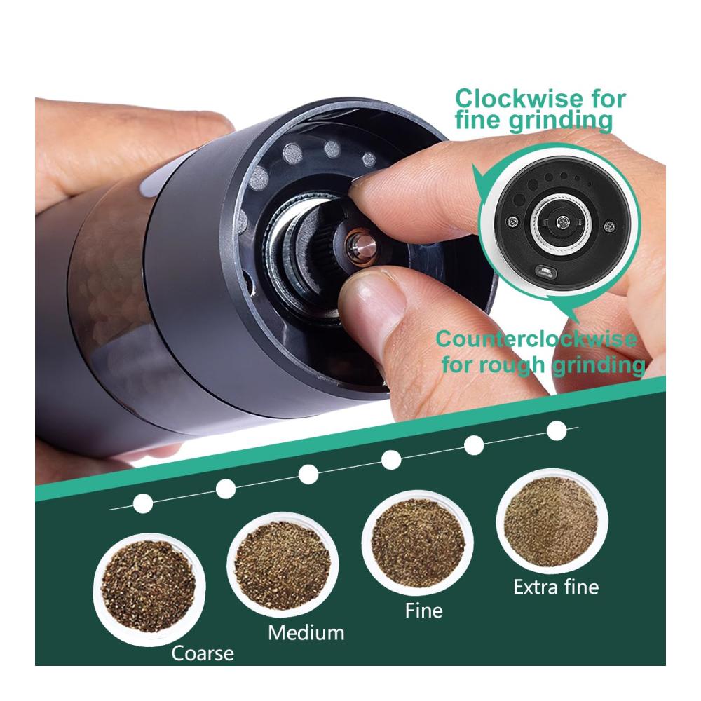 Braoses Elektrische Pfeffermühlen Set USB Aufladbar - Automatischer Betrieb LED-Licht Einhandbedienung - Keramikmahlwerk Verstellbare Grobkörnigkeit - Modernes Design für Küche und Tisch