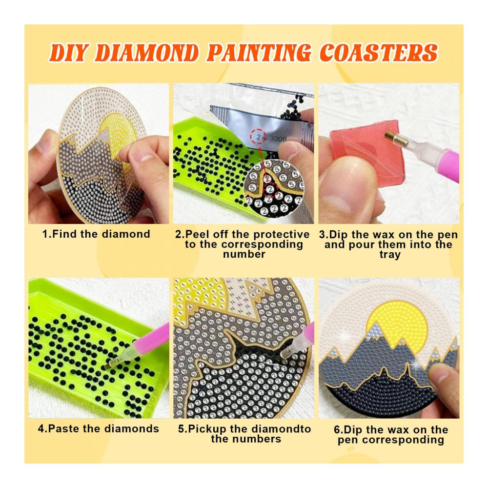 6er Set 5D Diamant Malerei Untersetzer mit Halterung – DIY Bastelkit für Erwachsene und Kinder – Schöne Landschaftsmotive – Dekorative Tischuntersetzer für Zuhause – Perfekt zum Verschönern Ihrer Tische