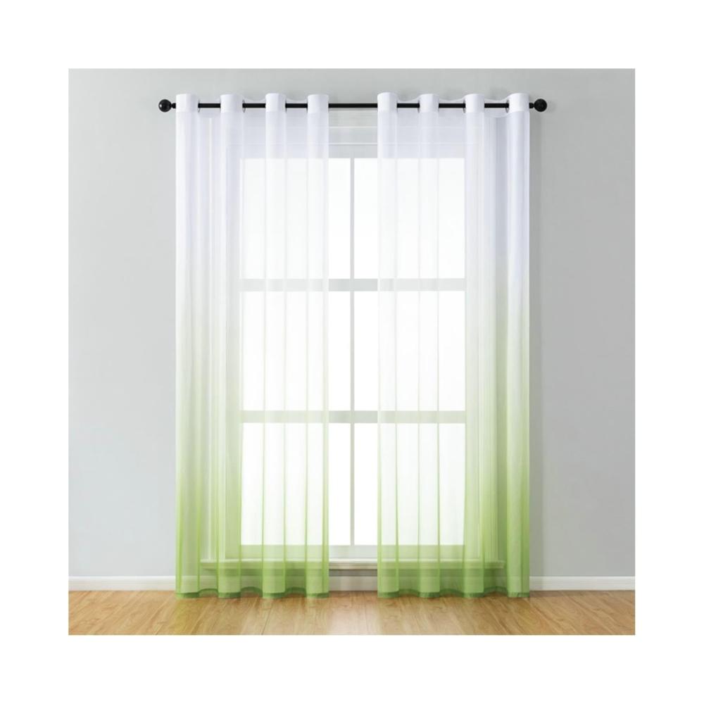 Erfrischen Sie Ihr Zuhause mit Stil – 2er Set Schiebevorhänge 115x107cm Transparente Gardine aus Polyester für Schlafzimmer mit Grün-Weißem Farbverlauf