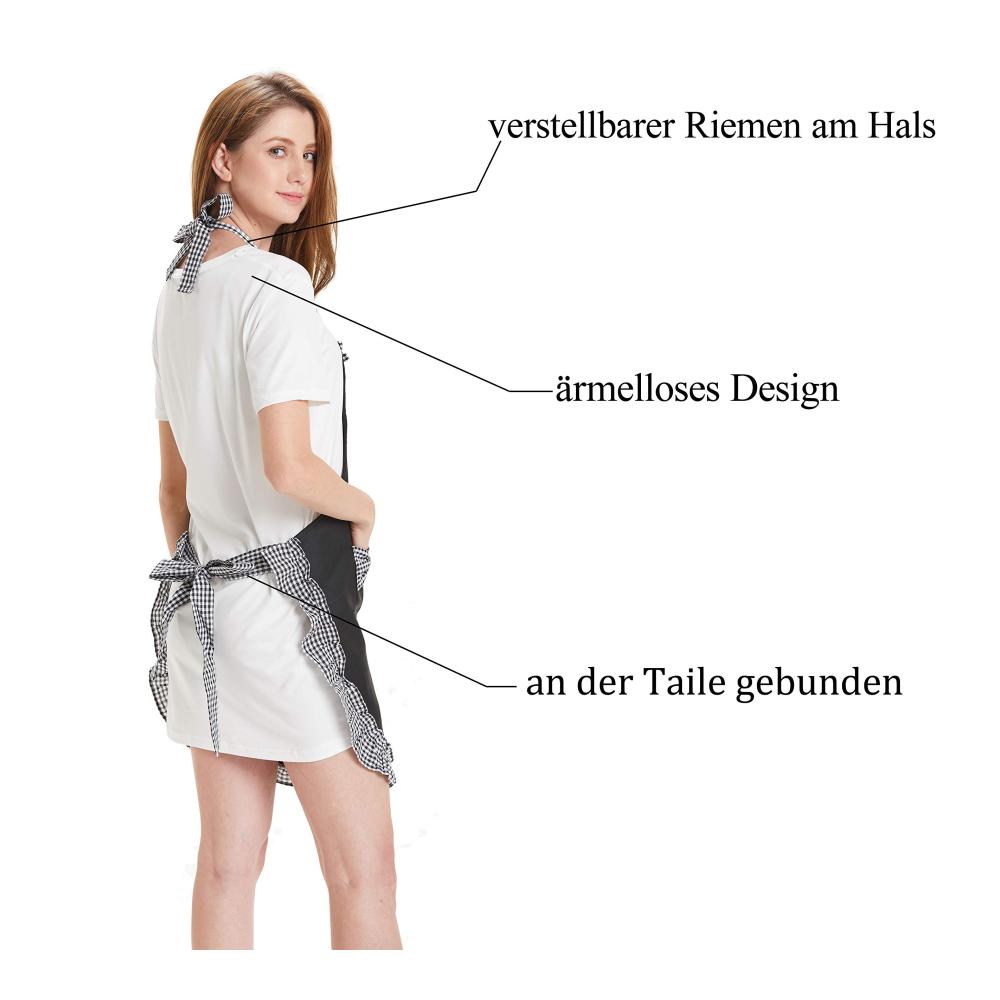 Exquisite Kochschürze für Damen – Elegante Schwarz Verstellbare Küchenschürze mit Petticoat Taschen und Bowknot-Schleife – Perfekt zum Kochen Backen und Grillen – Stilvolles Geschenk für kulinarische Genießerinnen