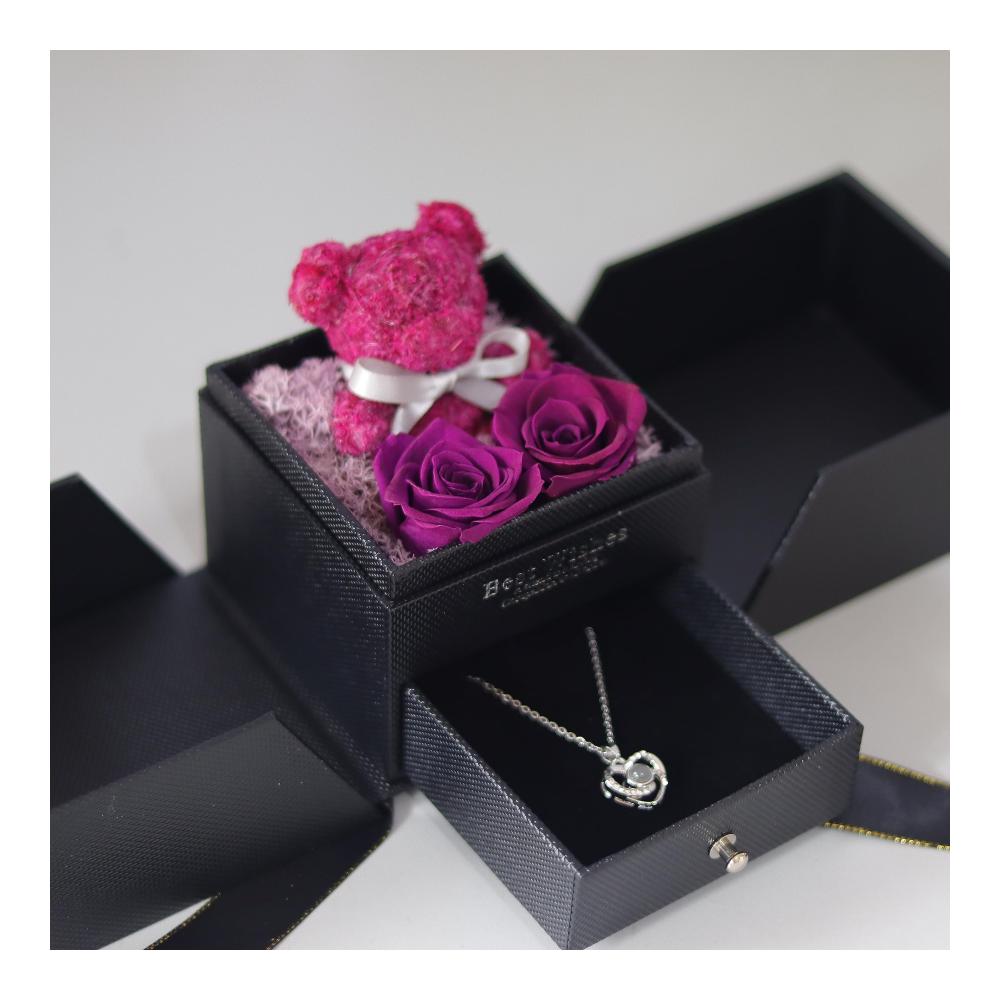 Konservierte Blumen Ewige Rosen & Halskette BärGeschenkbox - Ideales Geschenk für Frauen Mama Freundin zu Weihnachten Erntedankfest Geburtstag & mehr! Perfekt für Muttertag Jubiläum & Valentinstag