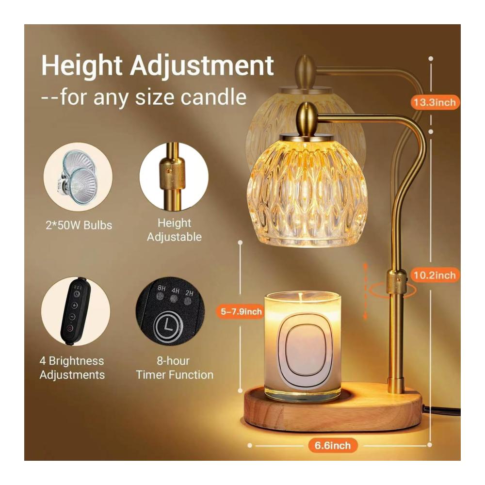 Duftlampen Elektrische Kerzenwärmer-Lampe mit Timer Dimmer höhenverstellbarem Design und kompatibel mit Duftkerzen - Gold