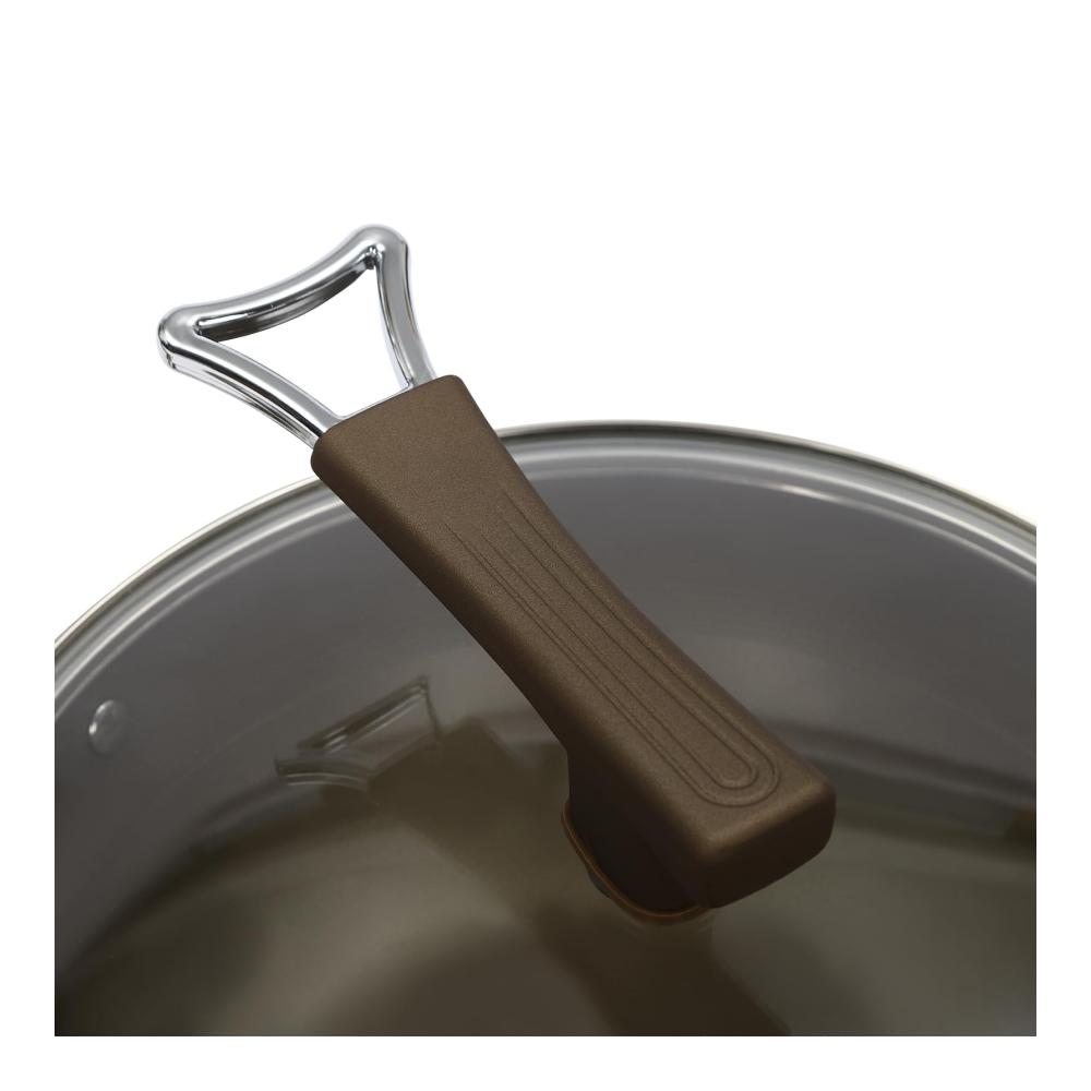 Premium 32cm Edelstahl Bratpfanne mit Deckel - Antihaft Kochpfanne für Alle Herdarten - Universelle Pfanne mit Vertieftem Boden für Perfekte Bratergebnisse - Robuste Beschichtung für Müh