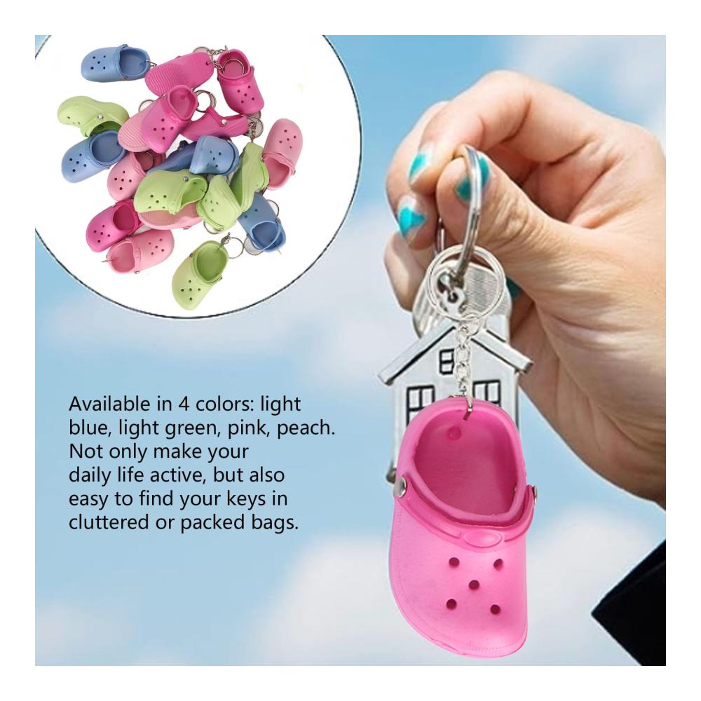 20 Stück bunte Ringel-Slipper-Schlüsselanhänger aus weichem Silikon | Süße Sandalen-Anhänger für Mädchen und Jungen | Dekorative Loch-Dekoration in 4 Far