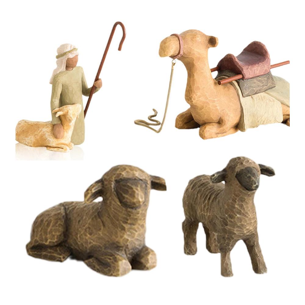 Exquisite 4-teilige Figuren Krippe Heilige Familie & mehr aus Harz für ein heimeliges Wohnzimmer. Perfekte religiöse Dekoration & Ornamente