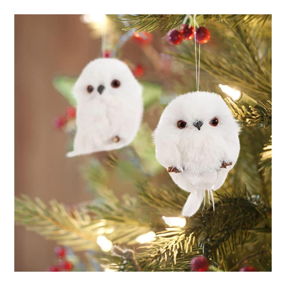 2 Stück Weiße Weihnachts-Eulen-Hängeornamente | Realistische Eulen-Anhänger für Baum & Zuhause | Weihnachtsdekoration | Geschenkidee | Festliche Party-Accessoires | Urlaubsstimmung pur