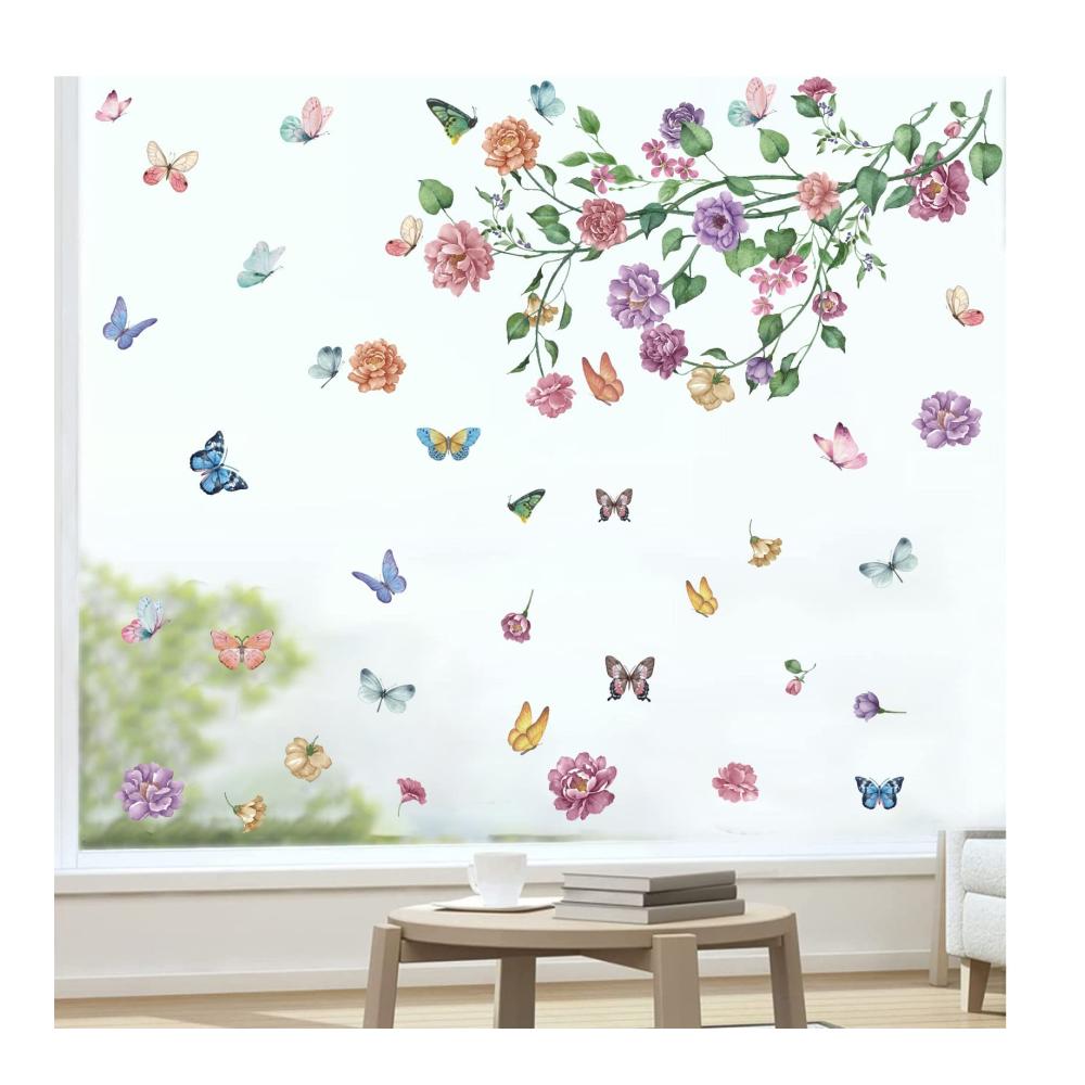 Frühlingszauber Fensterbilder & Aufkleber - Blumen Schmetterlinge - Fensterdeko & Wandaufkleber für Schlafzimmer & Mädchenzimmer - Dekorative Sticker Set