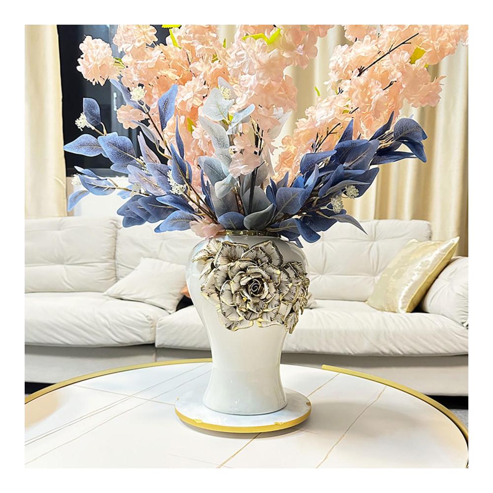 Elegante Porzellan-Ingwerglas-Vase mit Deckel | Keramik Handwerkskunst für Blumen und Aufbewahrung | Dekorative Vase für Küchenarbeitsplatte | 24.5x42.5cm