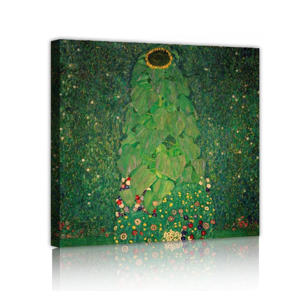 Hochwertige Lackierungen Klassische Wandkunst für Ihr Zuhause - Gerahmte Leinwanddrucke von Gustav Klimts Sonnenblume - Museumsqualität für stilvolle Büro- und Wohnkultur - 60x60cm Innenrahmen für zeitlose Eleganz