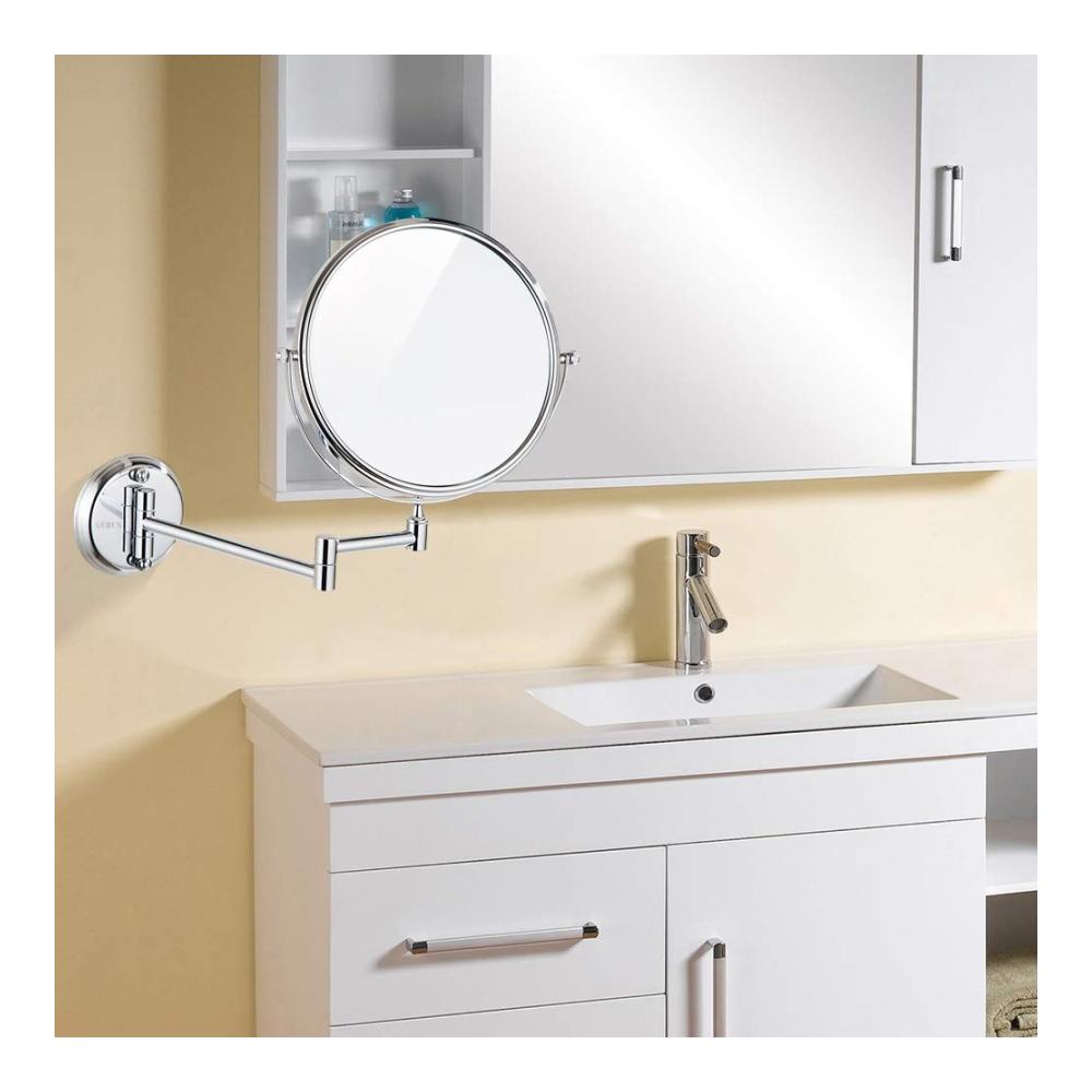 Entdecken Sie den ultimativen Kosmetikspiegel Wandmontage 20.3 cm Badezimmer-Vergrößerung doppelseitig verstellbar ausziehbar schwenkbar. Ihr perfekter Begleiter für präzises Make-up! Nickel und Chrom 5-fach Vergrößerung