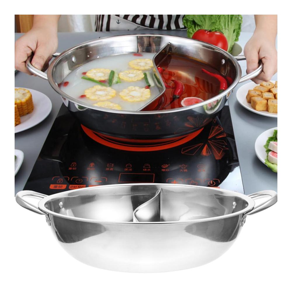 Edelstahl-Shabu-Hot Pot Set | 2-Fächer Chinesischer Suppentopf | 11 Zoll Induktions-Ramen-Kocher | Hochwertiges Kochgeschirr für Gasherd | Töpfe & Pfannen für köstliche Küchenerlebnisse