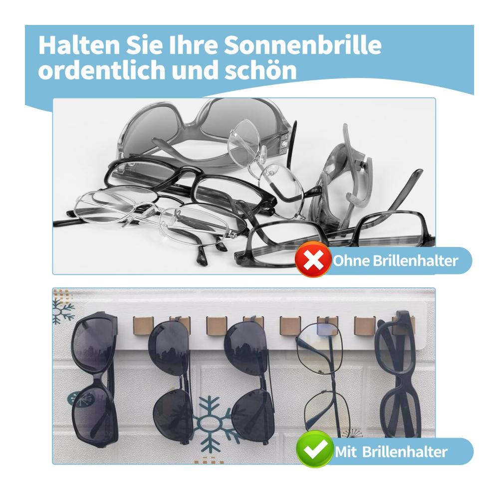 Brillenständer Hakenständer FINDAMAZE Holz Brillenhalter & Organizer Wandmontage | Platz für mehrere Brillen | Stilvolles Brillen-Display in Weiß | Praktischer Ständer & Stütze für Sonnenbrillen