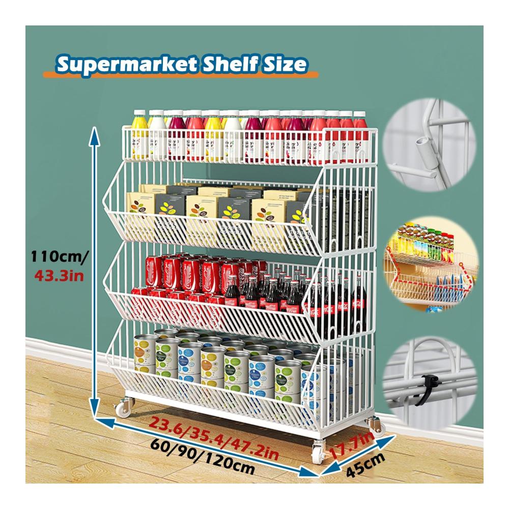 Optimale Küchenorganisation Stapelbares Supermarkt Snack-Regal mit 2/3/4/5 Drahtkörben & Rollen. Praktischer Organizer für Chips Obst Gemüse & Süßigkeiten. Perfekter Küchenzub