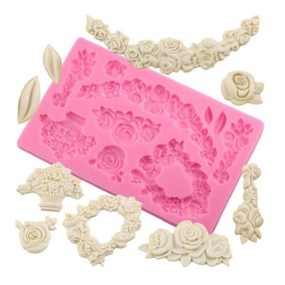 Erstellen Sie elegante Kuchenkreationen mit unserem Modellierwerkzeug-Set – DIY Rose Blumen-Kuchen Border-Silikonform für Barock Scroll Relief und mehr