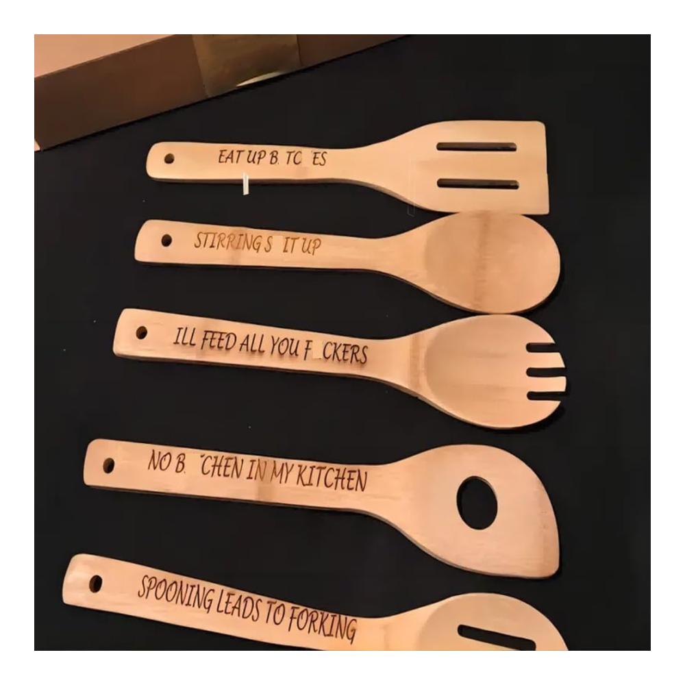 Lustiges Kochlöffel-Set 6-teilige Holzlöffel mit Gravur Kaffeelöffel mit witzigen Sprüchen einfach zu installieren und verwenden. Perfekt für kreative Küchenfreuden