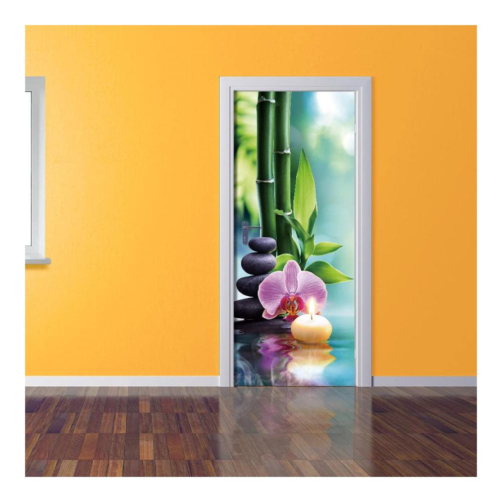Orchidee & Zen 3D Türtapete | Selbstklebende Türfolie | Großformatiger Türaufkleber 88x200cm | Dekorative Türposter für Zuhause | Einfache Installation & Hochwertiges PVC-Material