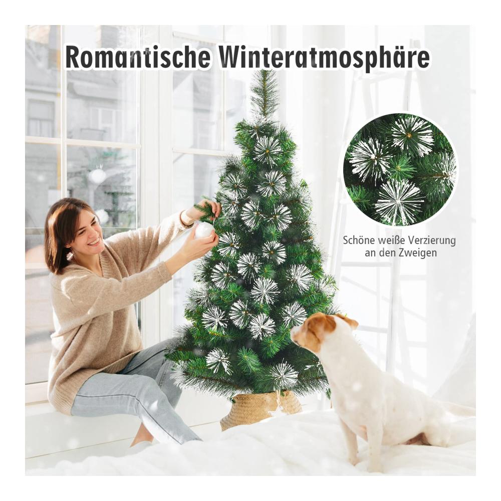 Erleben Sie festliche Magie 120 cm Künstlicher Weihnachtsbaum mit 160 verschneiten Zweigen! Stilvoller Christbaum für Zuhause Büro & Eingangsbereich. Inklusive stabilem Metallständer & praktischem Klappsystem für mühelose Aufbewahrung. Verschönern Sie Ihr Fest mit diesem zauberhaften Tannenbaum
